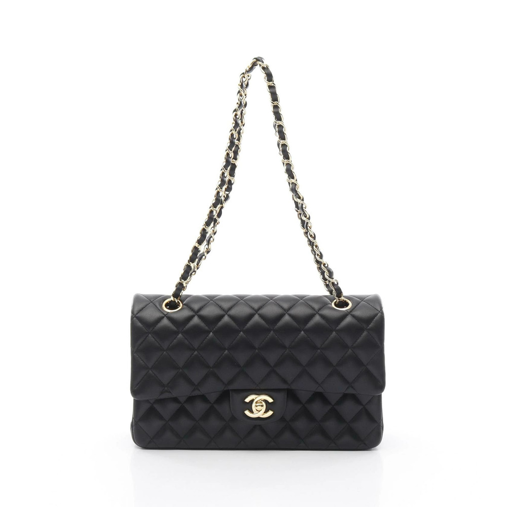 Chanel Matelasse Double Flap Shoulder Bag Lambskin Leather Black